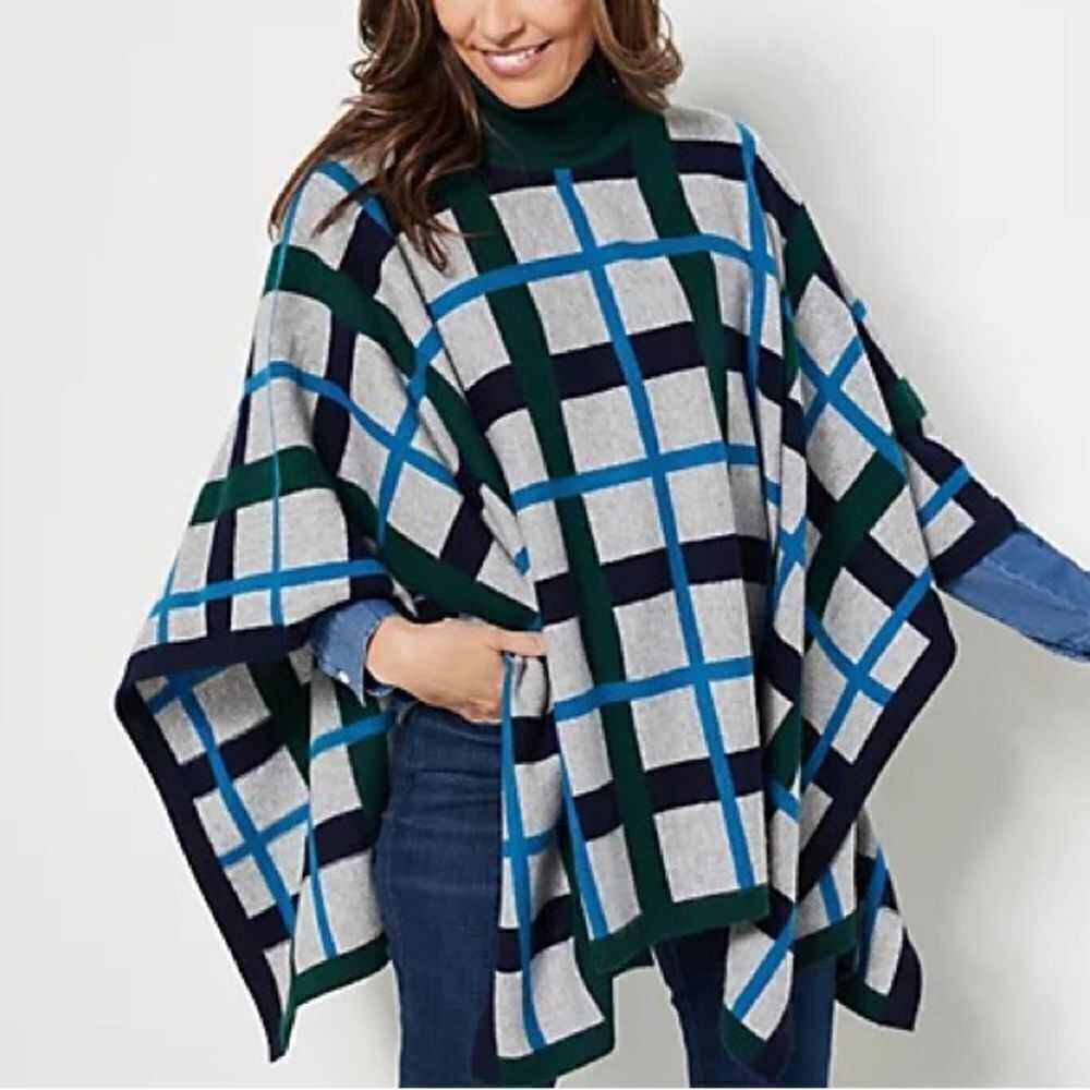 Soft by Naadam 100% Cashmere Plaid Jacquard Poncho